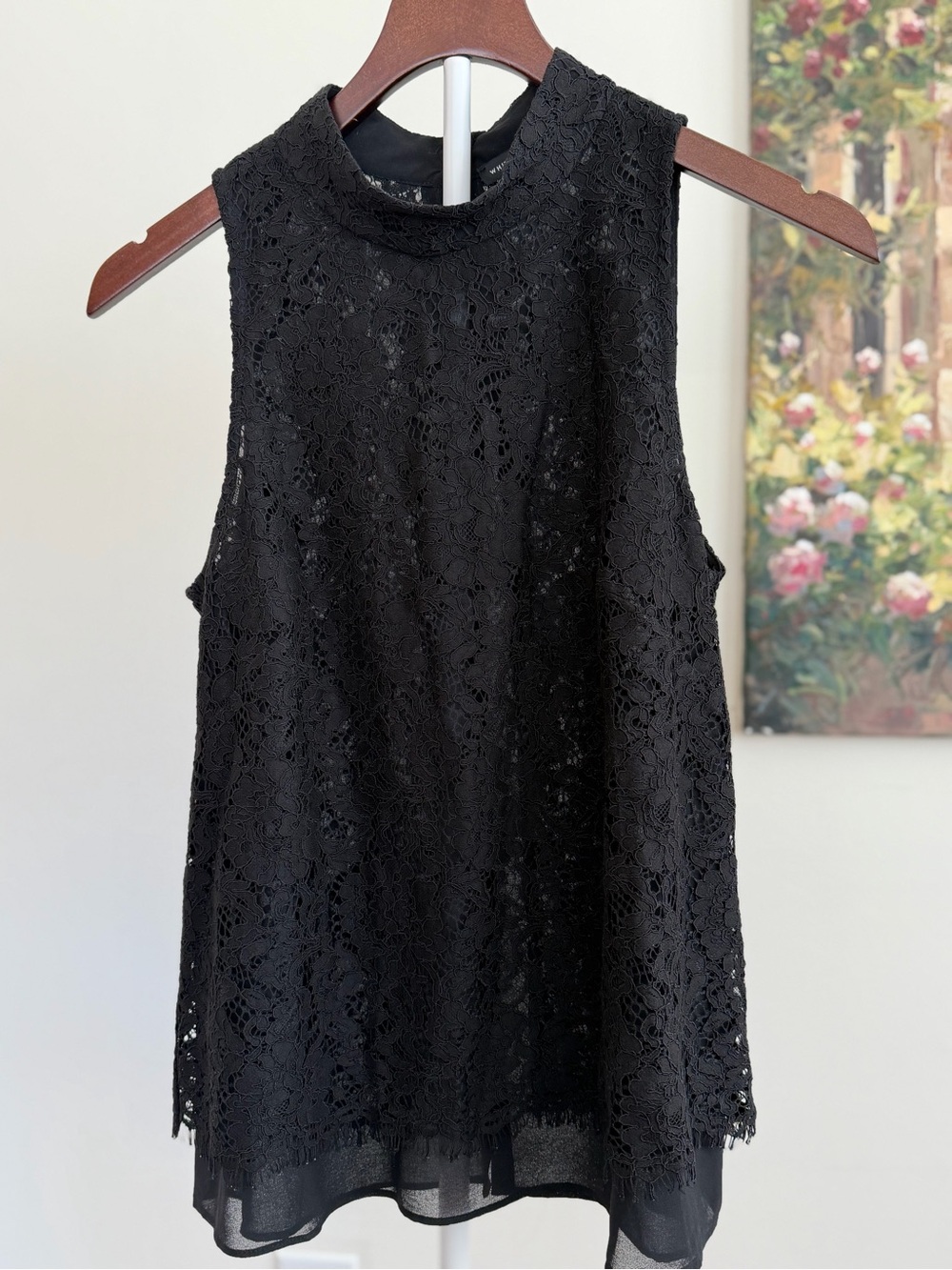 WHBM White House Black Market Black Lace Halter Blouse Sleeveless Top Size 8